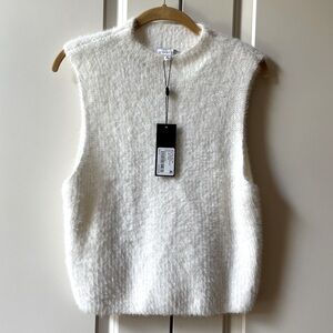 NWT Mock neck white fuzzy eyelash sweater sleeveless top